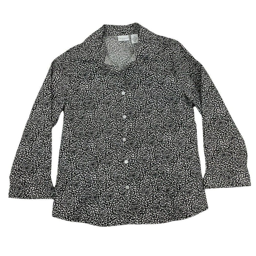 Kim Rogers Black and White Swirl Button-Up Blouse